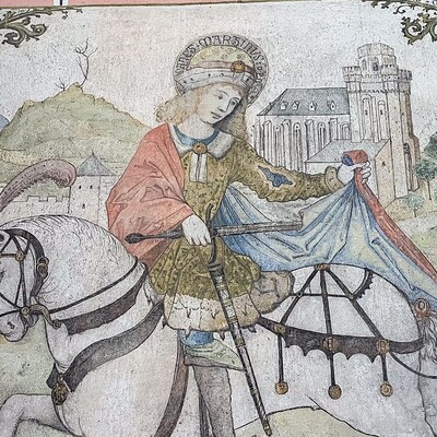 Gotische Wandmalerei mit einer Darstellung des Heiligen Martin, am 17. August 2025 in der Liebfrauenkirche in Oberwesel.