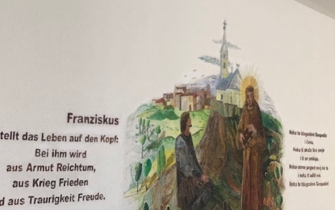 Wandmalerei im Pfarrheim: Darstellung des hl. Franziskus